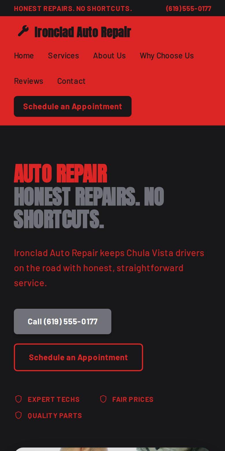 A generated auto repair website preview on a phone